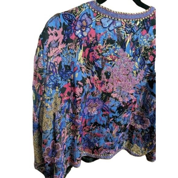 Indigo Moon Beaded Open Front Cardigan with Sequins sz XXL Purple Pink Gold NWT - Picture 7 of 8